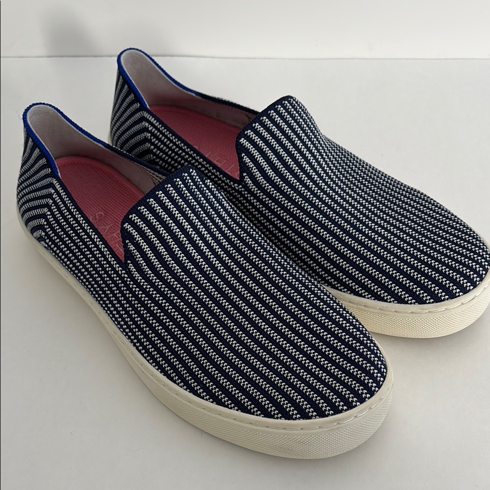 Rothy’s Navy Blue White Striped Slip On Comfort Sneakers Travel‎ Women’s Size 9